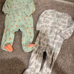 Mint Strawberry Print & Elephant One-Piece Footed Pajamas